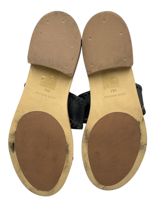 Jack Rogers Shoe Size 9 Black & Beige Leather Upper open toe Whipstitch Sandals Black & Beige / 9