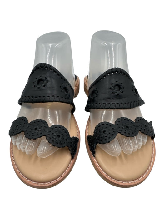 Jack Rogers Shoe Size 9 Black & Beige Leather Upper open toe Whipstitch Sandals Black & Beige / 9