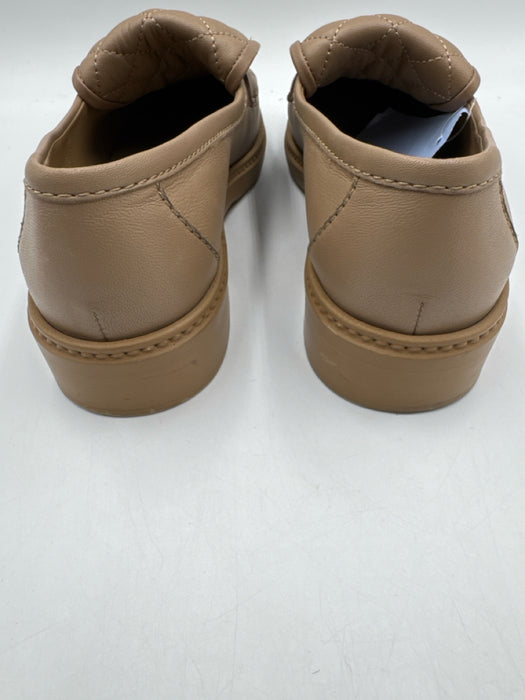 Chanel Shoe Size 37 Light Brown Leather Quilted Turn Lock Almond Toe Loafers