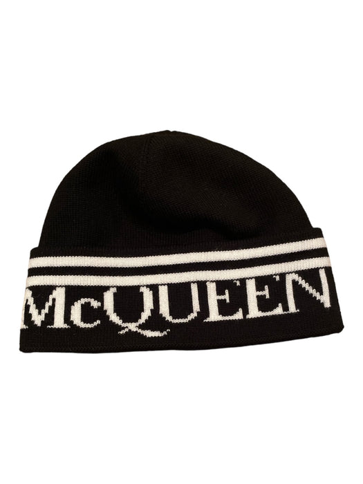 Alexander McQueen Black & White Wool Blend logo Beanie Men's Hat