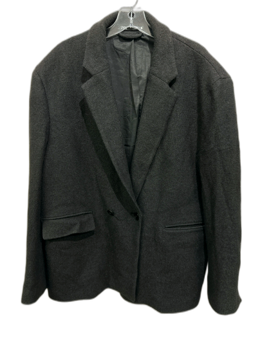 Zara Black Cotton Blend Solid Double Breasted Men's Blazer Black / 40