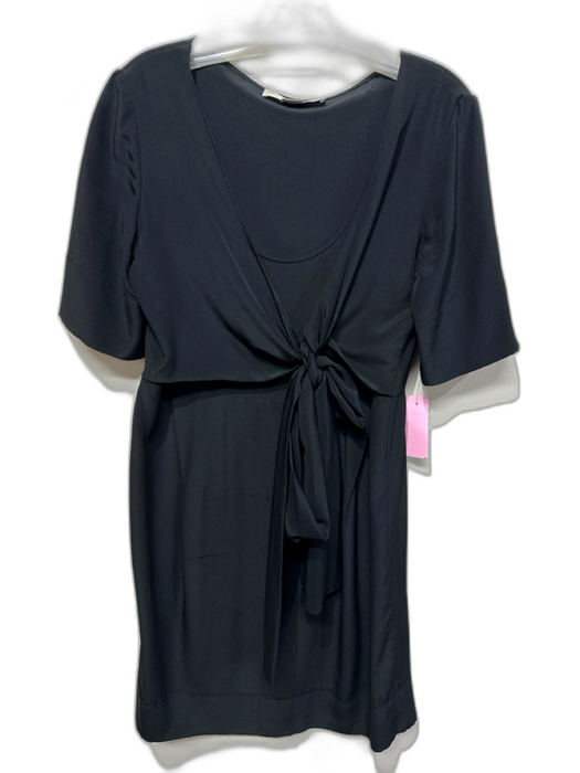 Stella McCartney Size 42/S Black Silk Short Sleeve Knee Length Waist tie Dress Black / 42/S