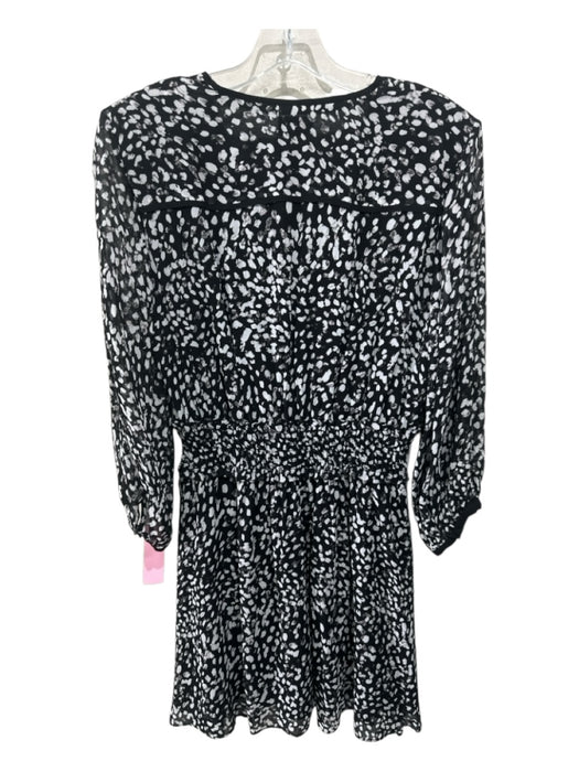 The Kooples Size 2 Black & White Viscose Blend Smocked Waist Band Abstract Dress Black & White / 2