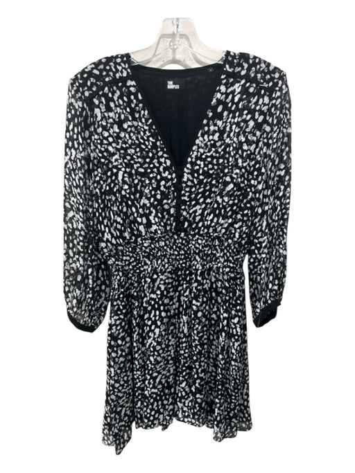 The Kooples Size 2 Black & White Viscose Blend Smocked Waist Band Abstract Dress Black & White / 2