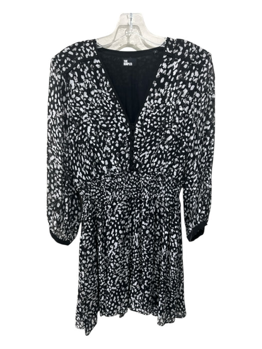 The Kooples Size 2 Black & White Viscose Blend Smocked Waist Band Abstract Dress Black & White / 2