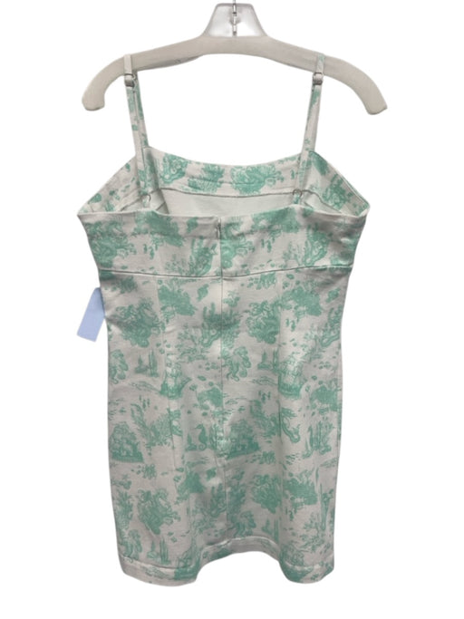 Avec Les Filles Size 10 Cream & Aqua Cotton Blend Seascape Spaghetti Strap Dress Cream & Aqua / 10