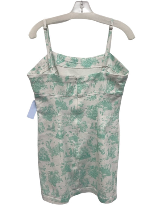 Avec Les Filles Size 10 Cream & Aqua Cotton Blend Seascape Spaghetti Strap Dress Cream & Aqua / 10