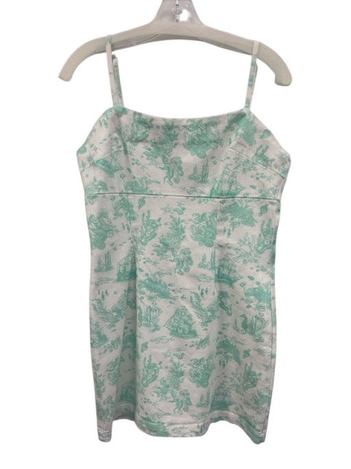 Avec Les Filles Size 10 Cream & Aqua Cotton Blend Seascape Spaghetti Strap Dress Cream & Aqua / 10