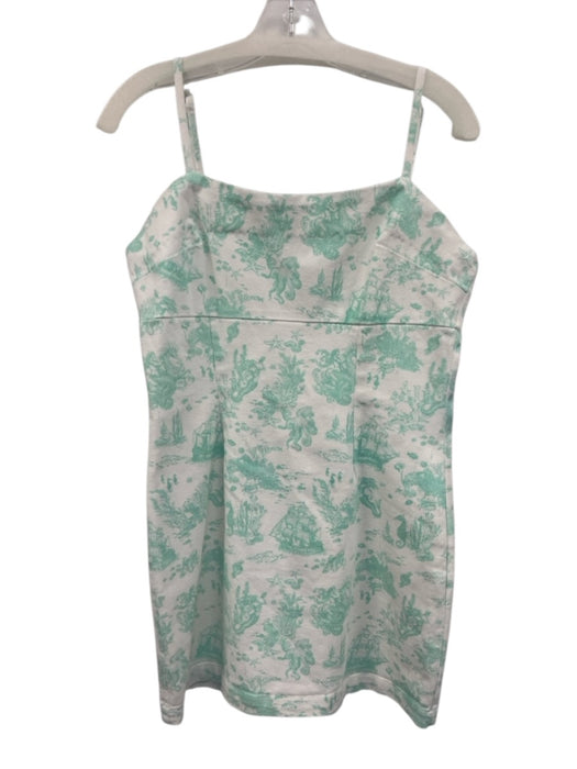 Avec Les Filles Size 10 Cream & Aqua Cotton Blend Seascape Spaghetti Strap Dress Cream & Aqua / 10