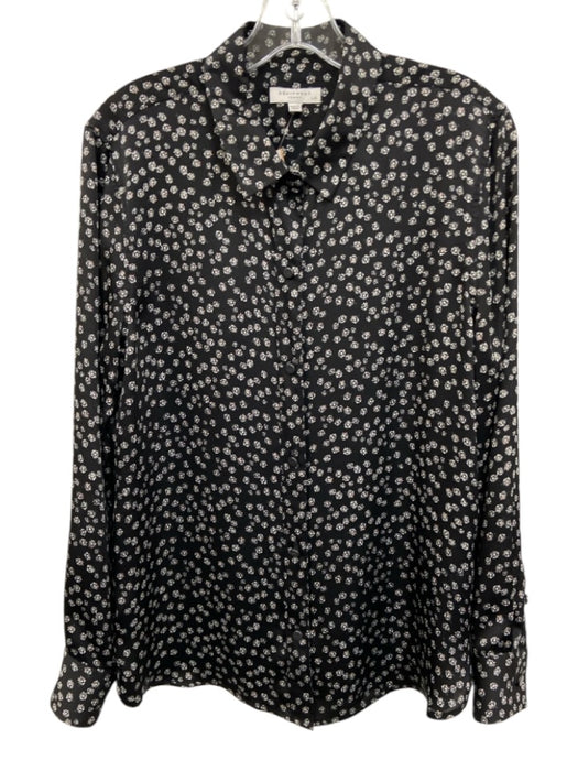 Equipment Size L Black & White Polyester Long Sleeve Floral Print Buttons Top Black & White / L