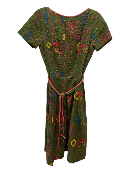 Carol Craig Size XS Green Red Yellow Pintuck Paisley Short Sleeve Dress Green Red Yellow / XS