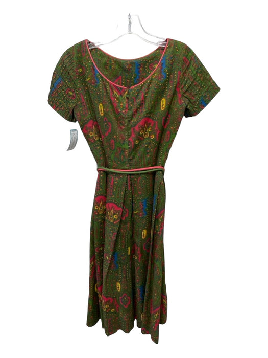 Carol Craig Size XS Green Red Yellow Pintuck Paisley Short Sleeve Dress Green Red Yellow / XS