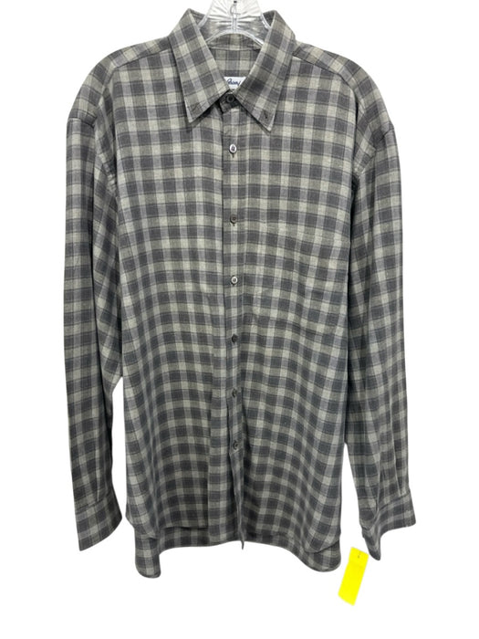 Brioni Size L Gray Cotton Blend Plaid Button Up Flannel Men's Long Sleeve Shirt Gray / L