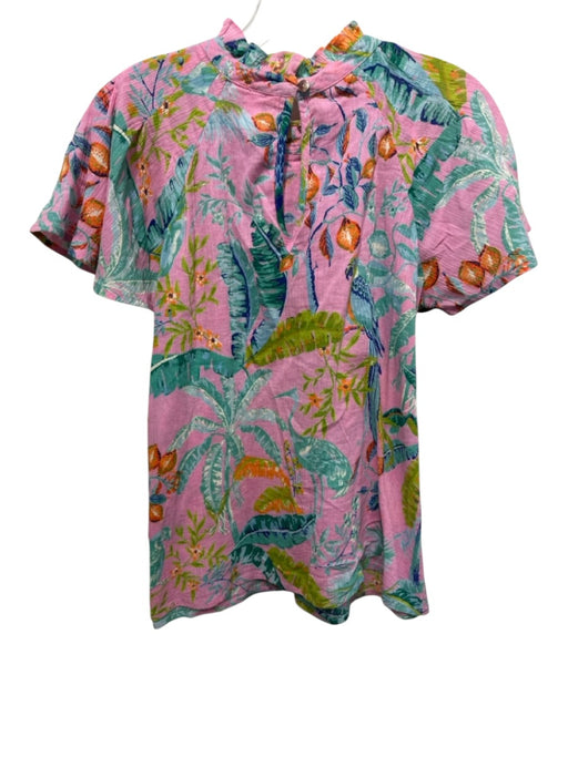 Banjanan Size XS Pink, Blue, Multi Cotton floral print Short Sleeve Top Pink, Blue, Multi / XS