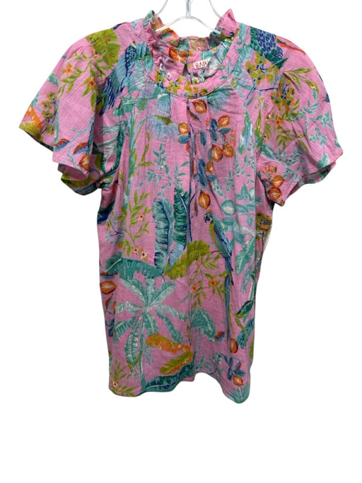 Banjanan Size XS Pink, Blue, Multi Cotton floral print Short Sleeve Top Pink, Blue, Multi / XS