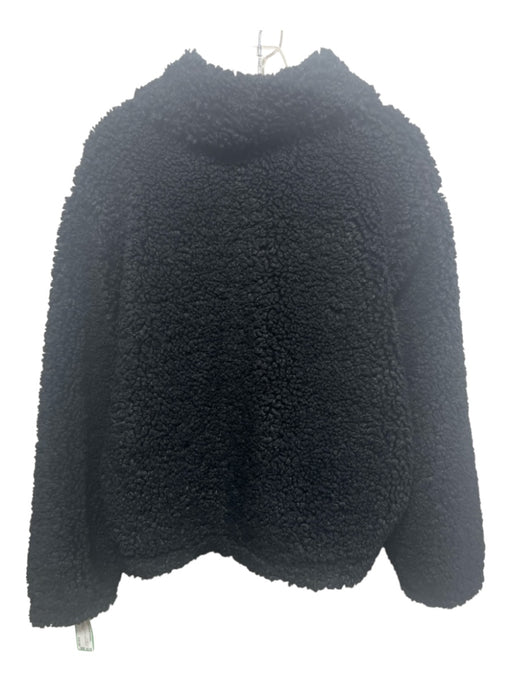 J Crew Size L Black Polyester Faux Fur Solid Half Zip Collared Jacket Black / L
