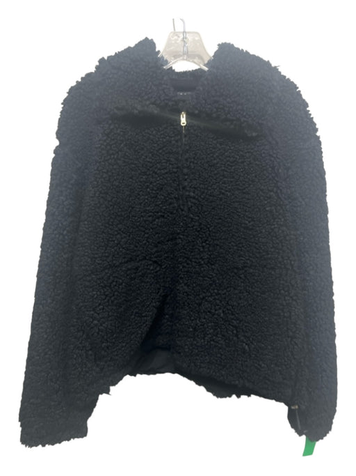 J Crew Size L Black Polyester Faux Fur Solid Half Zip Collared Jacket Black / L