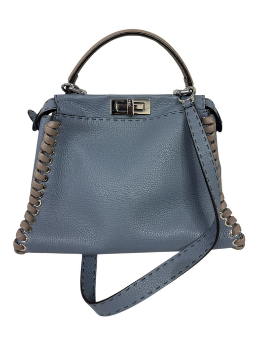 Fendi Dusty Blue Leather silver tone hardware Color Block Whipstich Detail Bag Dusty Blue / M