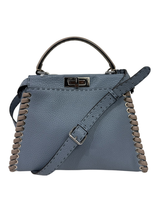 Fendi Dusty Blue Leather silver tone hardware Color Block Whipstich Detail Bag Dusty Blue / M