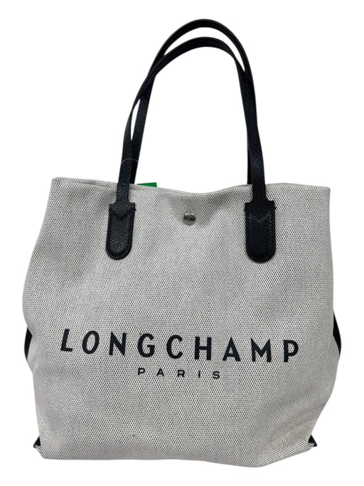 Longchamp Gray & Black Canvas & Leather Top Handle Logo Text Clasp closure Bag Gray & Black / L