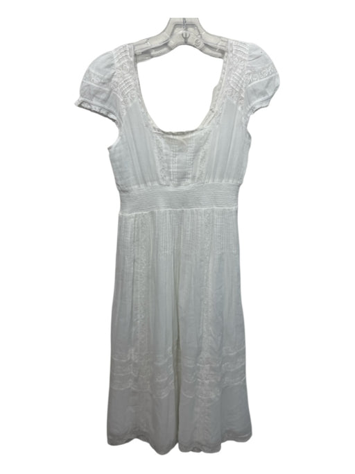 Loveshackfancy Size L White Cotton Cap Sleeve Lace Panel V Neck Midi Dress White / L