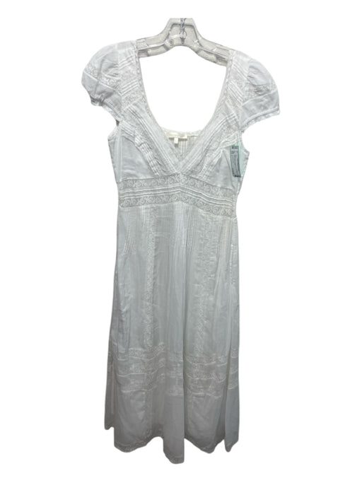 Loveshackfancy Size L White Cotton Cap Sleeve Lace Panel V Neck Midi Dress White / L