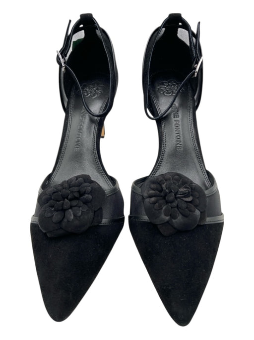 Anne Fontaine Shoe Size 41 Black Suede Mesh Panel Fabric Block Ankle Strap Pumps Black / 41