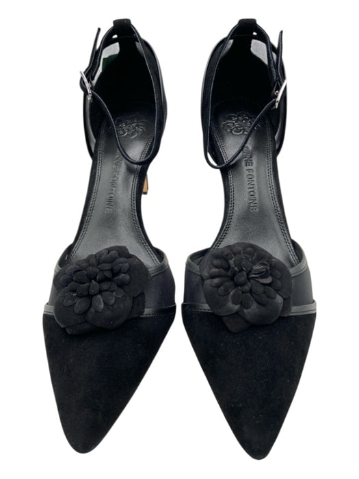 Anne Fontaine Shoe Size 41 Black Suede Mesh Panel Fabric Block Ankle Strap Pumps Black / 41