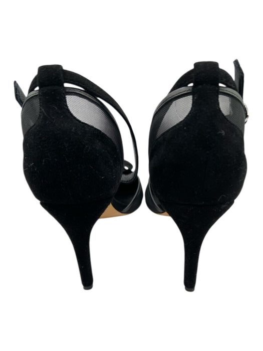 Anne Fontaine Shoe Size 41 Black Suede Mesh Panel Fabric Block Ankle Strap Pumps Black / 41