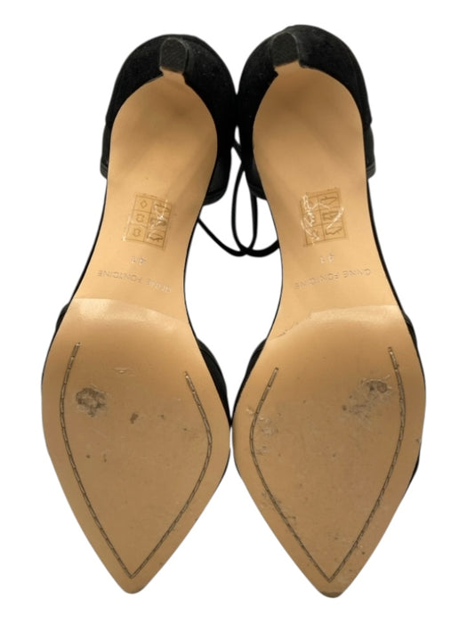 Anne Fontaine Shoe Size 41 Black Suede Mesh Panel Fabric Block Ankle Strap Pumps Black / 41