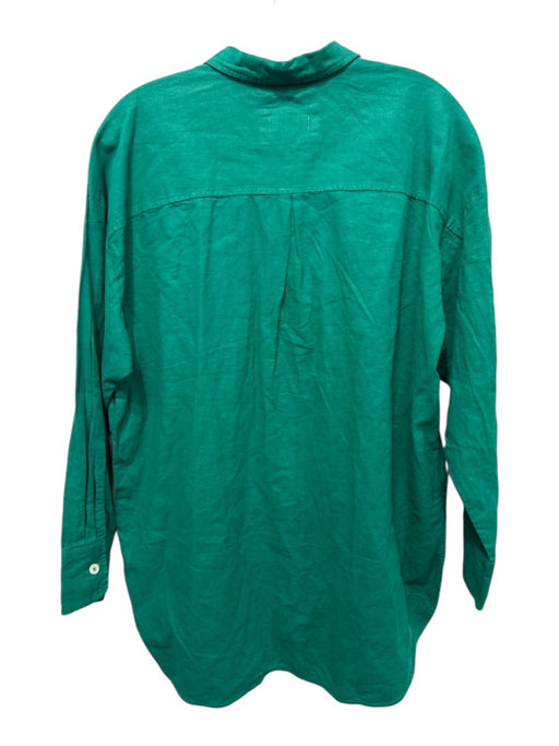 Maeve Size M Green Linen & Cotton Button Front Long Cuff Sleeve Collared Top Green / M