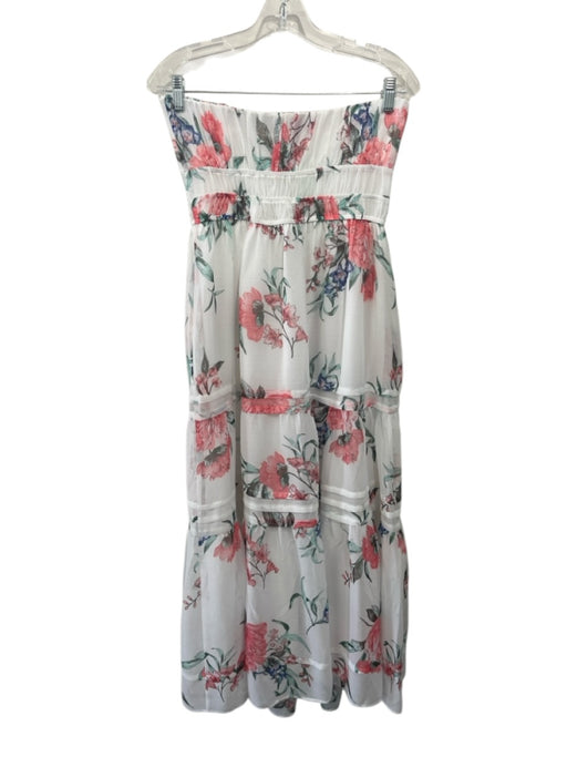 Anthropologie Size M White & Multi Polyester floral print Strapless Tiered Dress White & Multi / M