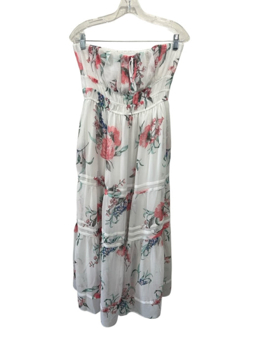 Anthropologie Size M White & Multi Polyester floral print Strapless Tiered Dress White & Multi / M