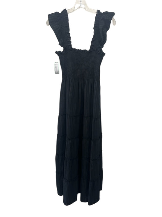 Hill House Size M Black Cotton Tiered Ruffle Smocked Striped Dress Black / M