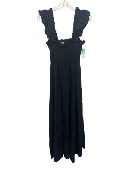 Hill House Size M Black Cotton Tiered Ruffle Smocked Striped Dress Black / M
