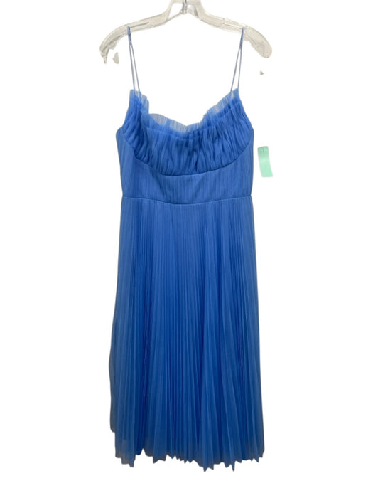 Monique Lhuillier Size 8 Blue Polyester Spaghetti Straps Pleated Tulle Dress Blue / 8