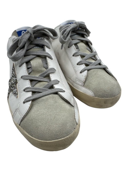 Golden Goose Shoe Size 40 White & Grey Leather Suede Glitter Sneakers White & Grey / 40