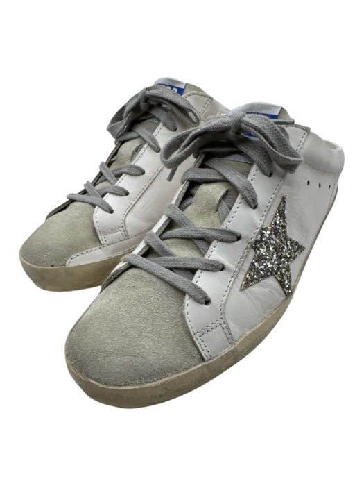 Golden Goose Shoe Size 40 White & Grey Leather Suede Glitter Sneakers White & Grey / 40