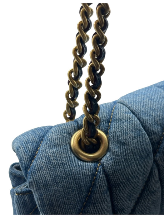 Coach Blue Textile Quilted Denim Chain Strap Bag Blue