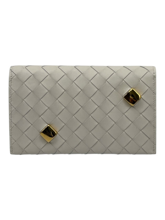 Bottega Veneta Ivory Calfskin Leather Woven Crossbody Snap Button Wallets Ivory