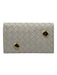 Bottega Veneta Ivory Calfskin Leather Woven Crossbody Snap Button Wallets Ivory