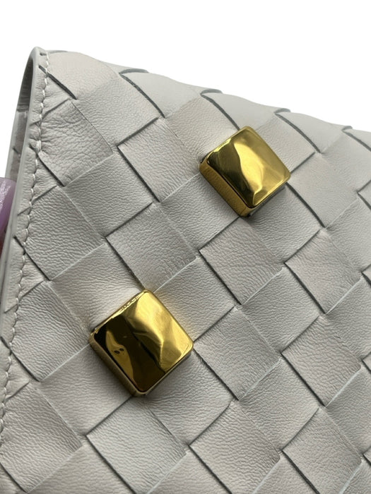 Bottega Veneta Ivory Calfskin Leather Woven Crossbody Snap Button Wallets Ivory