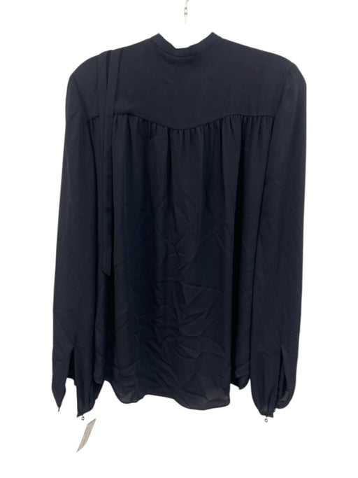 Theory Size M Black Silk Tie Neck Long Sleeve keyhole front Semi Sheer Top Black / M