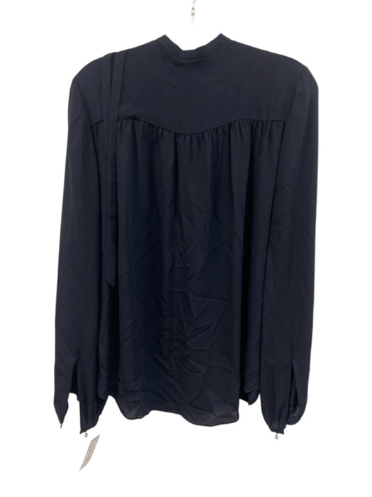 Theory Size M Black Silk Tie Neck Long Sleeve keyhole front Semi Sheer Top Black / M