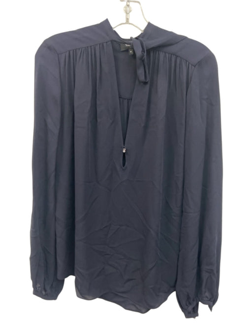 Theory Size M Black Silk Tie Neck Long Sleeve keyhole front Semi Sheer Top Black / M