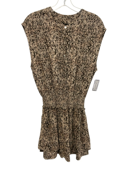 Rails Size M Brown Linen Blend Printed Button Front Mini Sleeveless Dress Brown / M