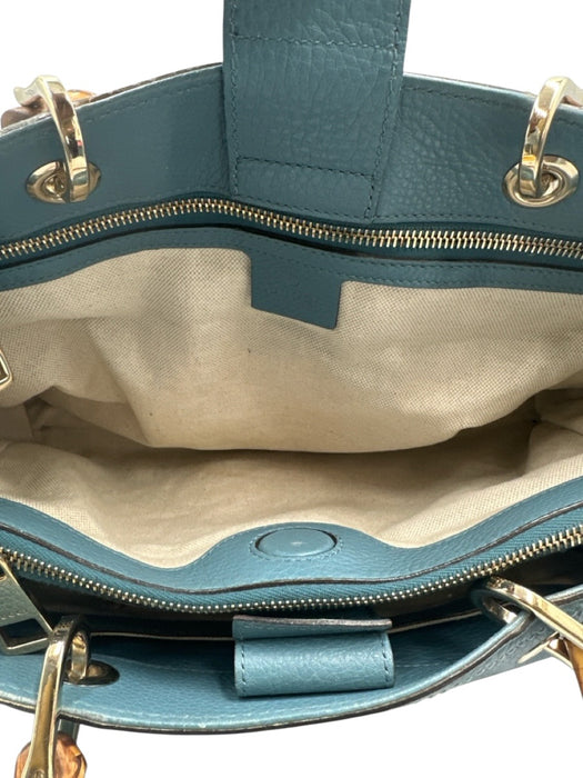 Gucci Blue Leather Bamboo Handle Magnetic Close Bag Blue