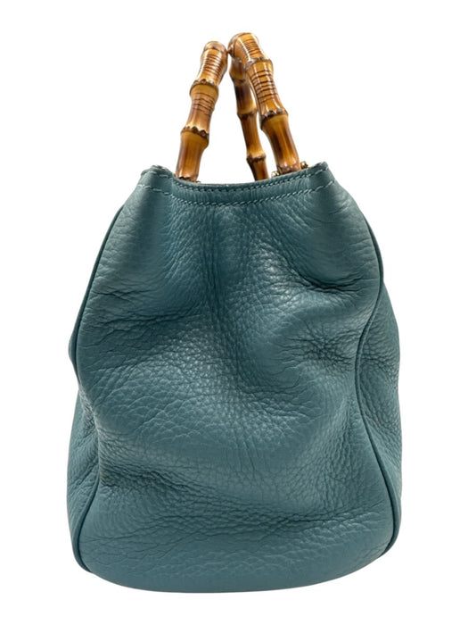 Gucci Blue Leather Bamboo Handle Magnetic Close Bag Blue