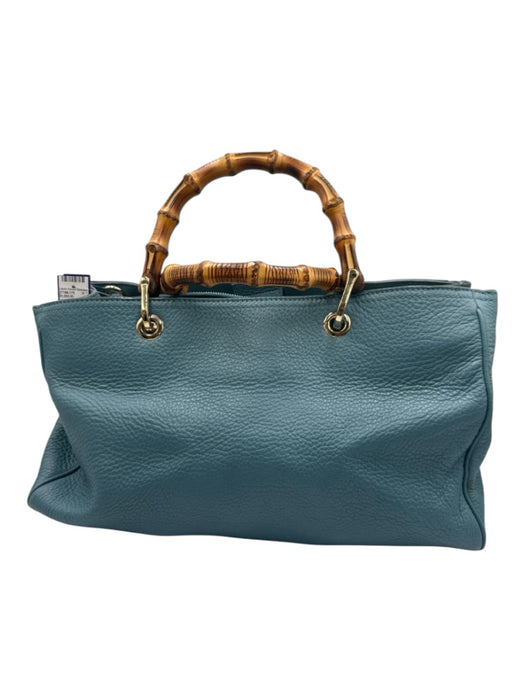 Gucci Blue Leather Bamboo Handle Magnetic Close Bag Blue