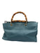 Gucci Blue Leather Bamboo Handle Magnetic Close Bag Blue